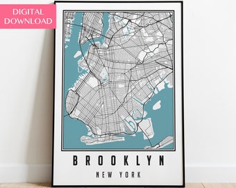 Brooklyn Map Digital Download, Brooklyn City Map Print, New York City Wall Art Poster