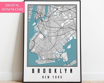 Brooklyn City Map Art Print, New York Wall Decor (Digital Download)