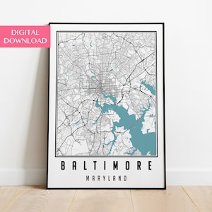 Baltimore Map Digital Download, Baltimore City Wall Art