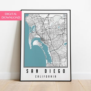 San Diego Map Digital Download, California Map Print, San Diego Wall Art Poster