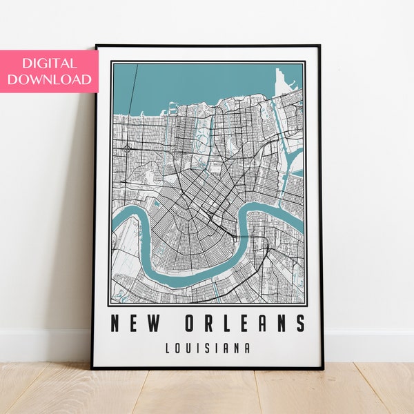 New Orleans Map, New Orleans Art, Digital Download, New Orleans Print, New Orleans Gifts