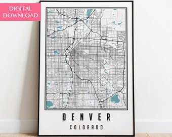 Denver Map Printable, Colorado Wall Art, Denver Wall Decor, Digital Download