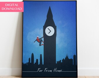 Spiderman Wall Art, Spiderman Print, Lejos de casa, Descarga digital