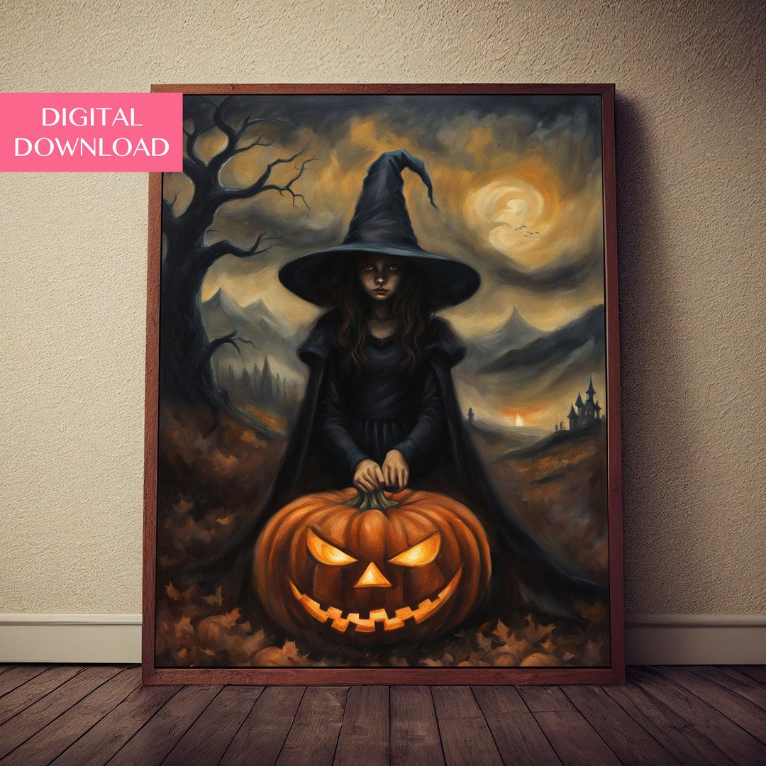 Halloween Wall Decor, Printable Witch Art, Digital Download, Spooky Art ...