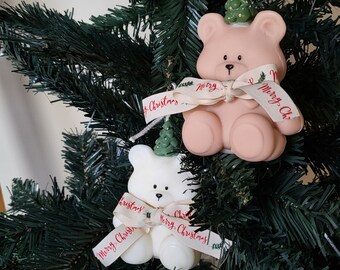 Christmas tree teddy bear candle