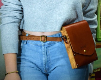 Unisex belt bag tampa leather and wood | iphone mobile pouch | women leather pocket bag | men women bags