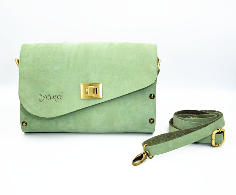 Mint Color Bag Wooden Leather Bag Women. Handcrafted Bag Etsy