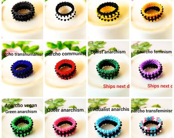 Green anarchism ring Anarcho vegan ring beaded