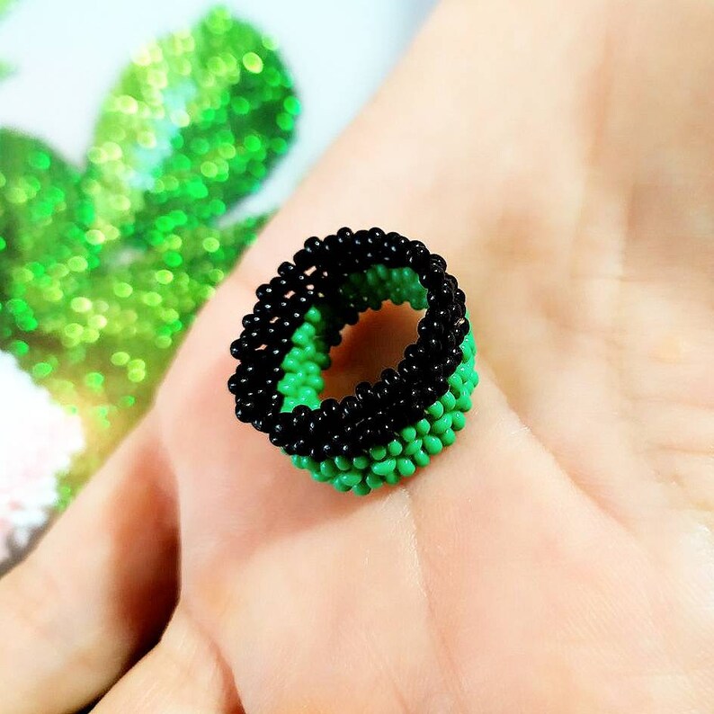 Green anarchism ring Anarcho vegan ring beaded