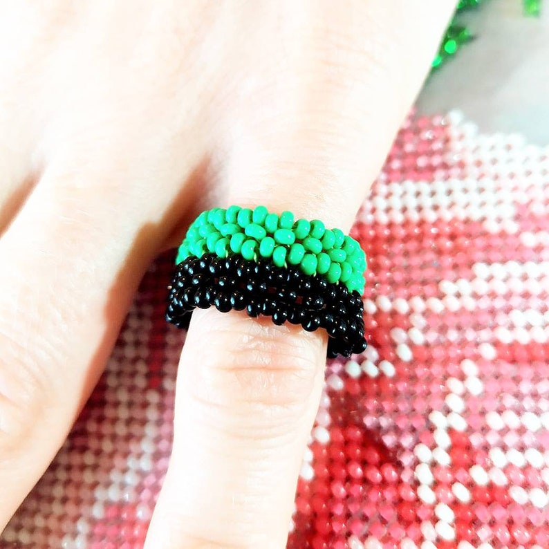Green anarchism ring Anarcho vegan ring beaded