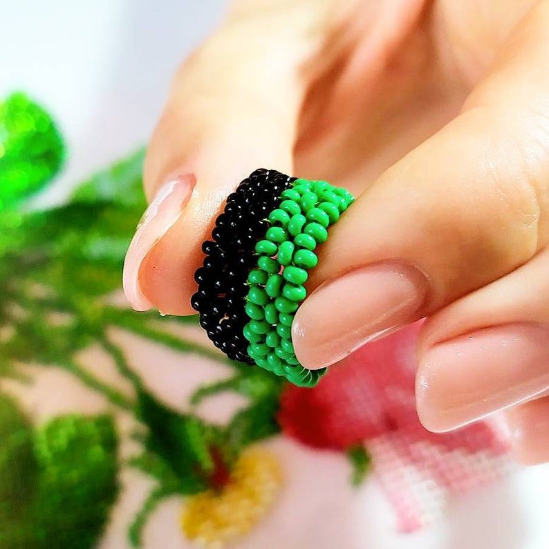 Green anarchism ring Anarcho vegan ring beaded