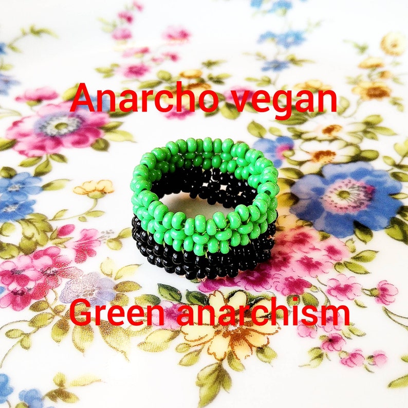 Green anarchism ring Anarcho vegan ring beaded