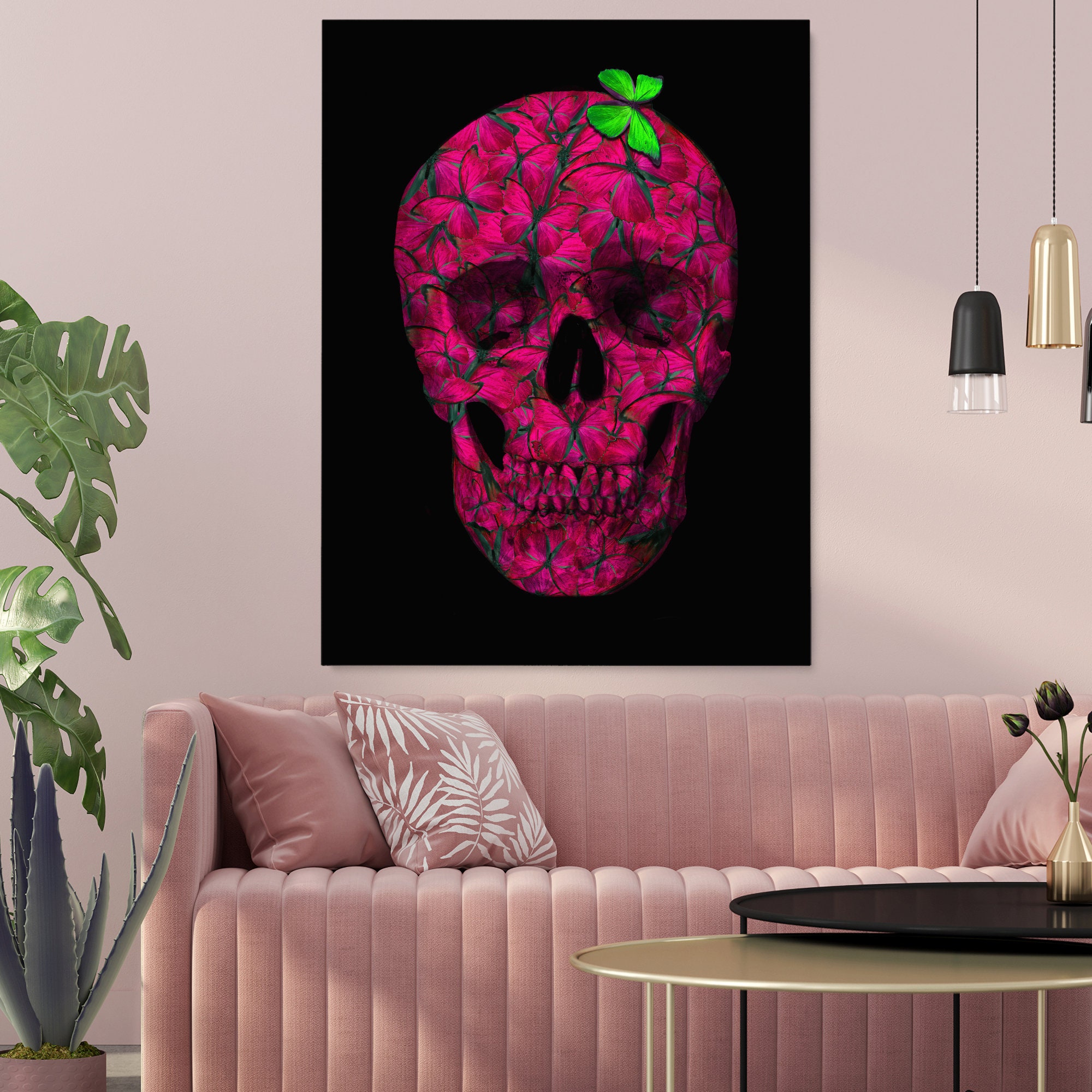 Butterfly Skull / Skull Covered In Pink Butterflies / Wall Art Etsy