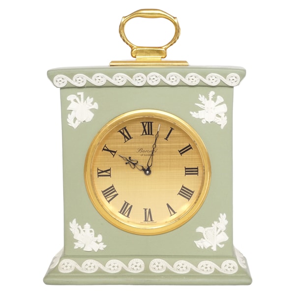 Green jasperware mantel clock - Wedgwood - swiss movement baronet clock