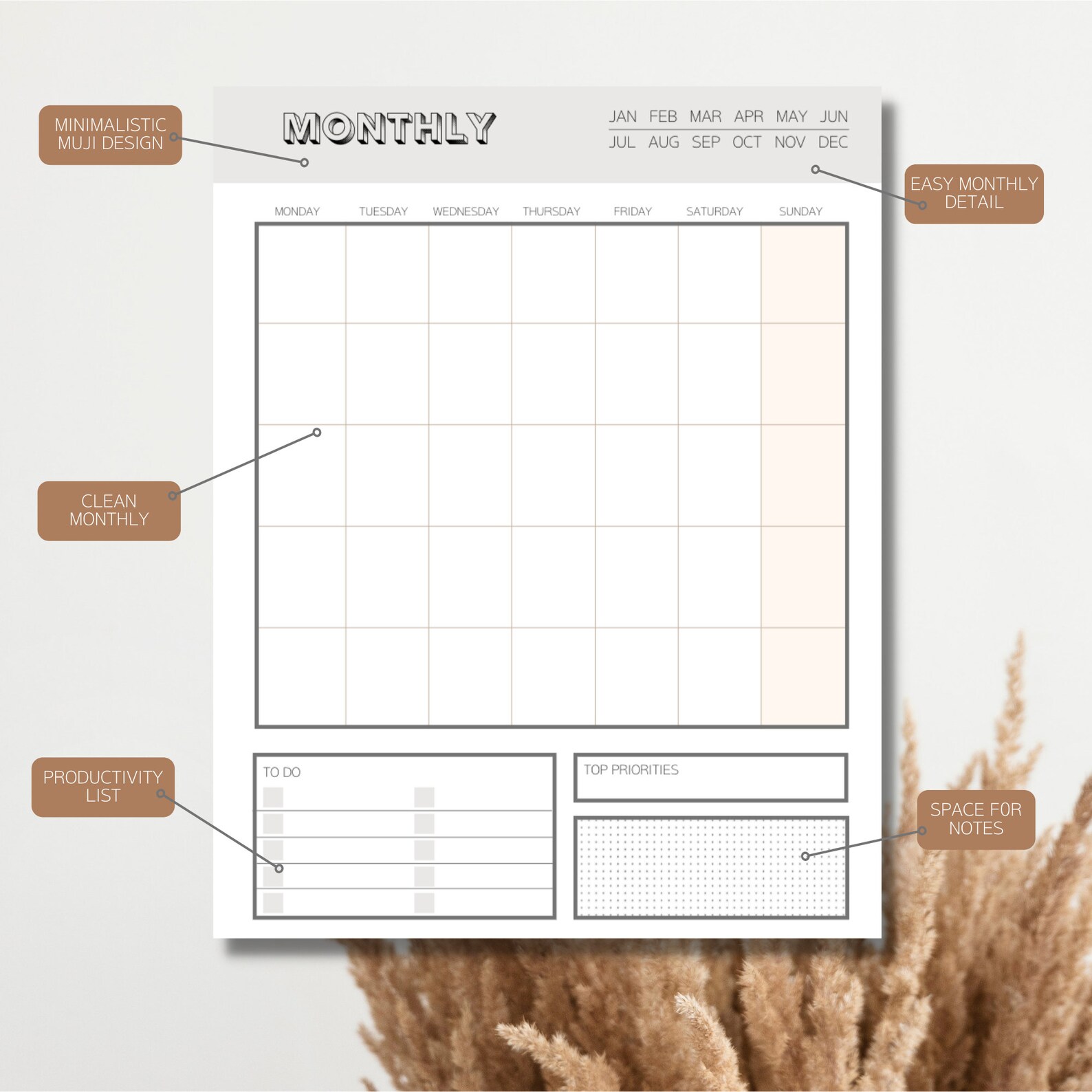 Mujiinspired Vertical Monthly PDF Planner Editable Etsy