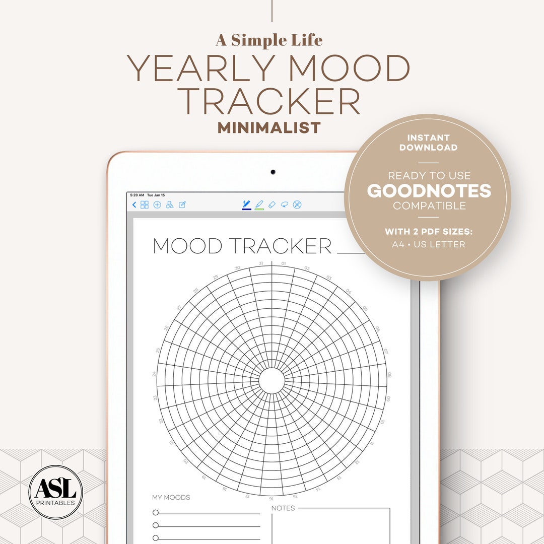 Minimalist Yearly Mood Tracker Insert - Portrait Digital Undated PDF ...