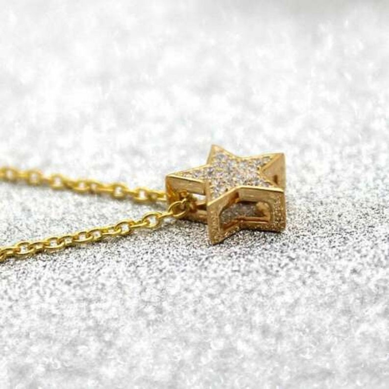 Dainty Pendant Necklace 0.50 Ct Round Cut Simulated Diamond Lovely Gorgeous Star Pendant Necklace Yellow Gold Plated Sterling Silver