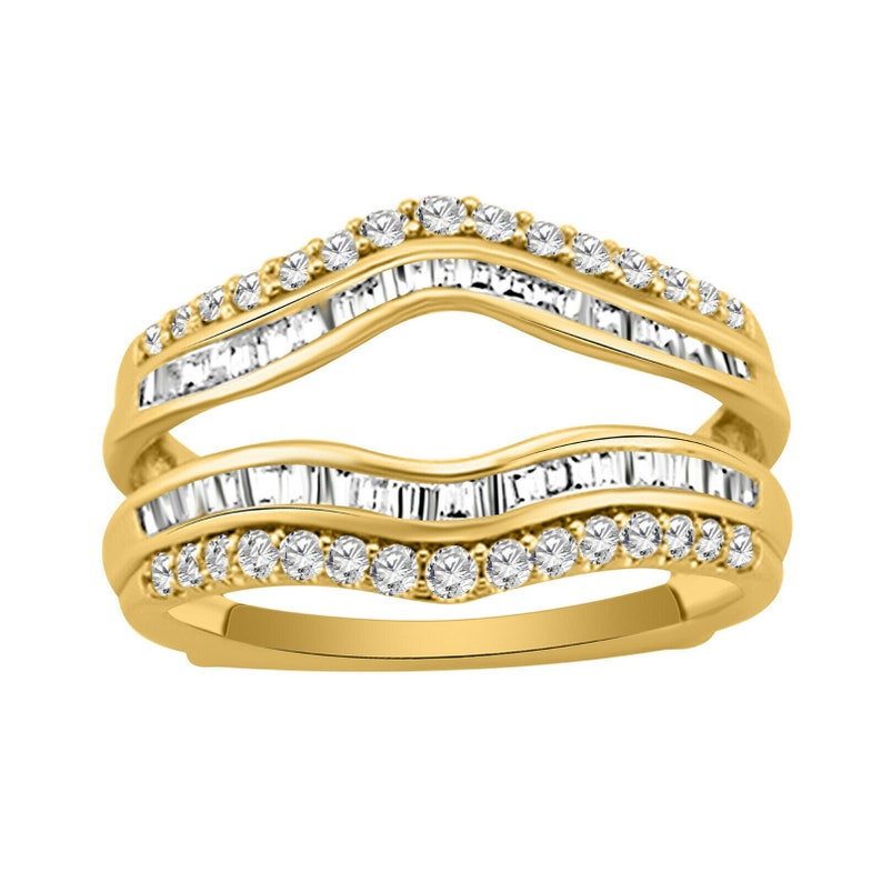 Enhancer Anniversary Wedding Wrap Band Ring Simulated Diamonds Solitaire Enhancer Wedding Guard Wrap Ring 0.75 Carat