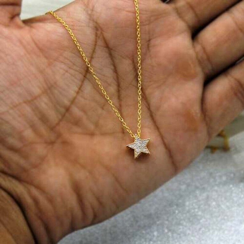 Dainty Pendant Necklace 0.50 Ct Round Cut Simulated Diamond Lovely Gorgeous Star Pendant Necklace Yellow Gold Plated Sterling Silver