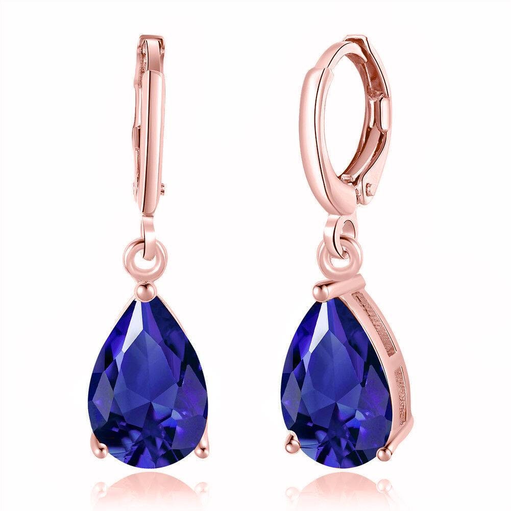 4.00 Ct Pear Cut Blue Sapphire Drop & Dangle Hoop Earrings 14K | Etsy