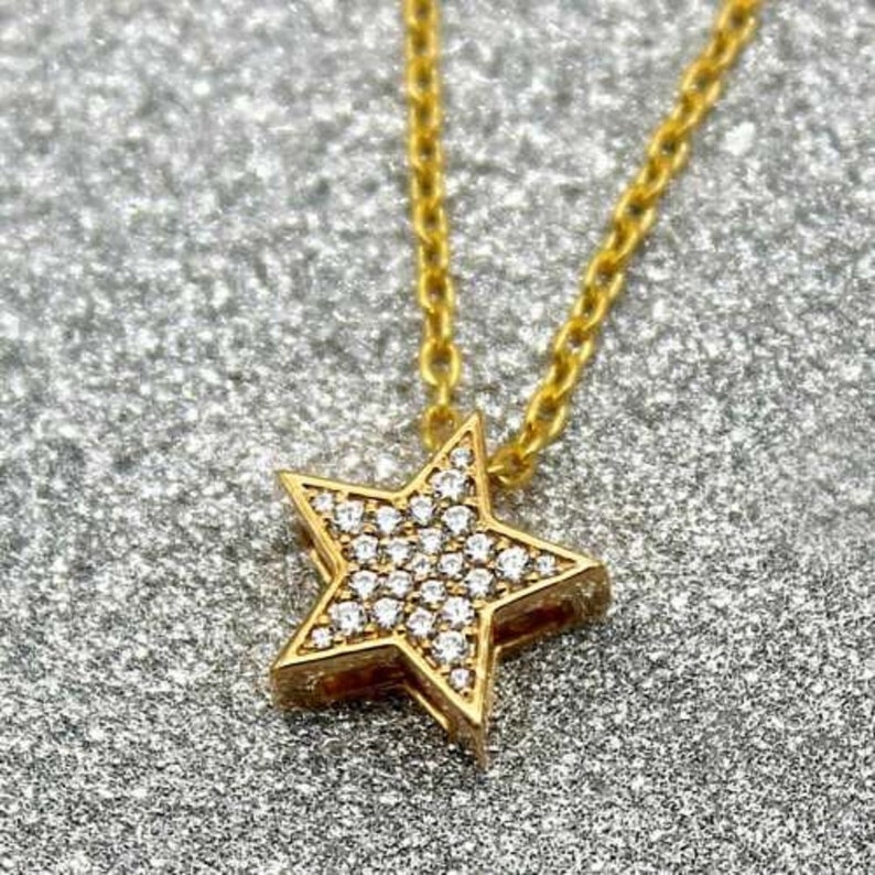Dainty Pendant Necklace 0.50 Ct Round Cut Simulated Diamond Lovely Gorgeous Star Pendant Necklace Yellow Gold Plated Sterling Silver