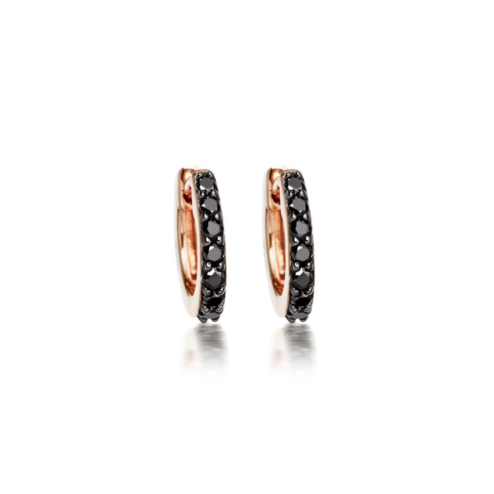 Black Diamond Hoop Earrings in Sterling Silver Small Hoop Etsy