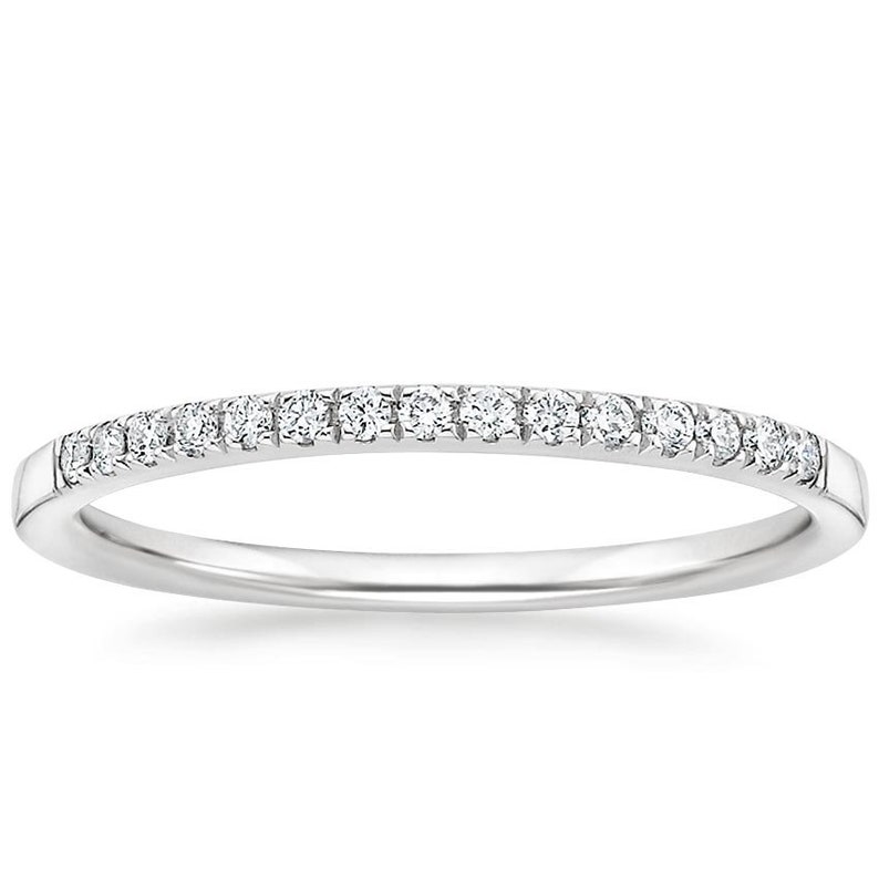 Band For Her Simple Wedding Band Stacking Band Ring Dainty Diamond Band Ring Diamond Wedding Band Ring 14K White Gold Plated Band Ring
