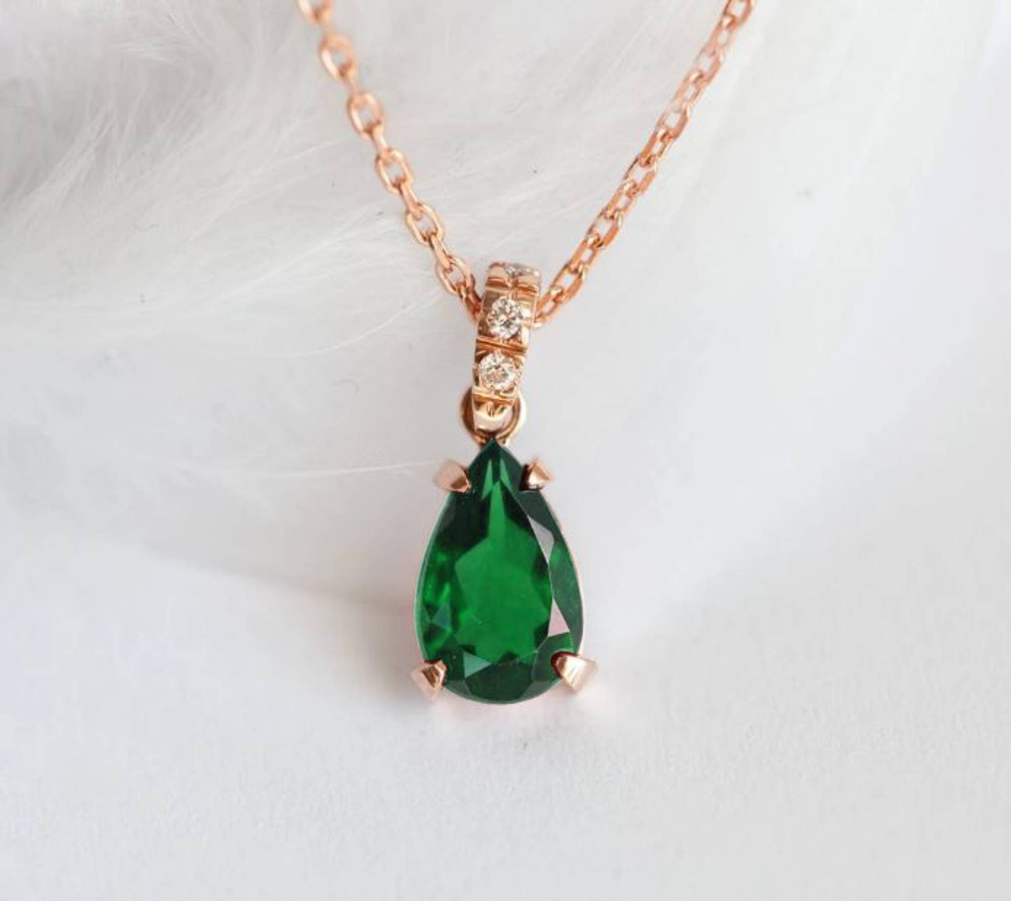 Pear Cut Green Emerald Teardrop Necklace 14K Gold Plated | Etsy
