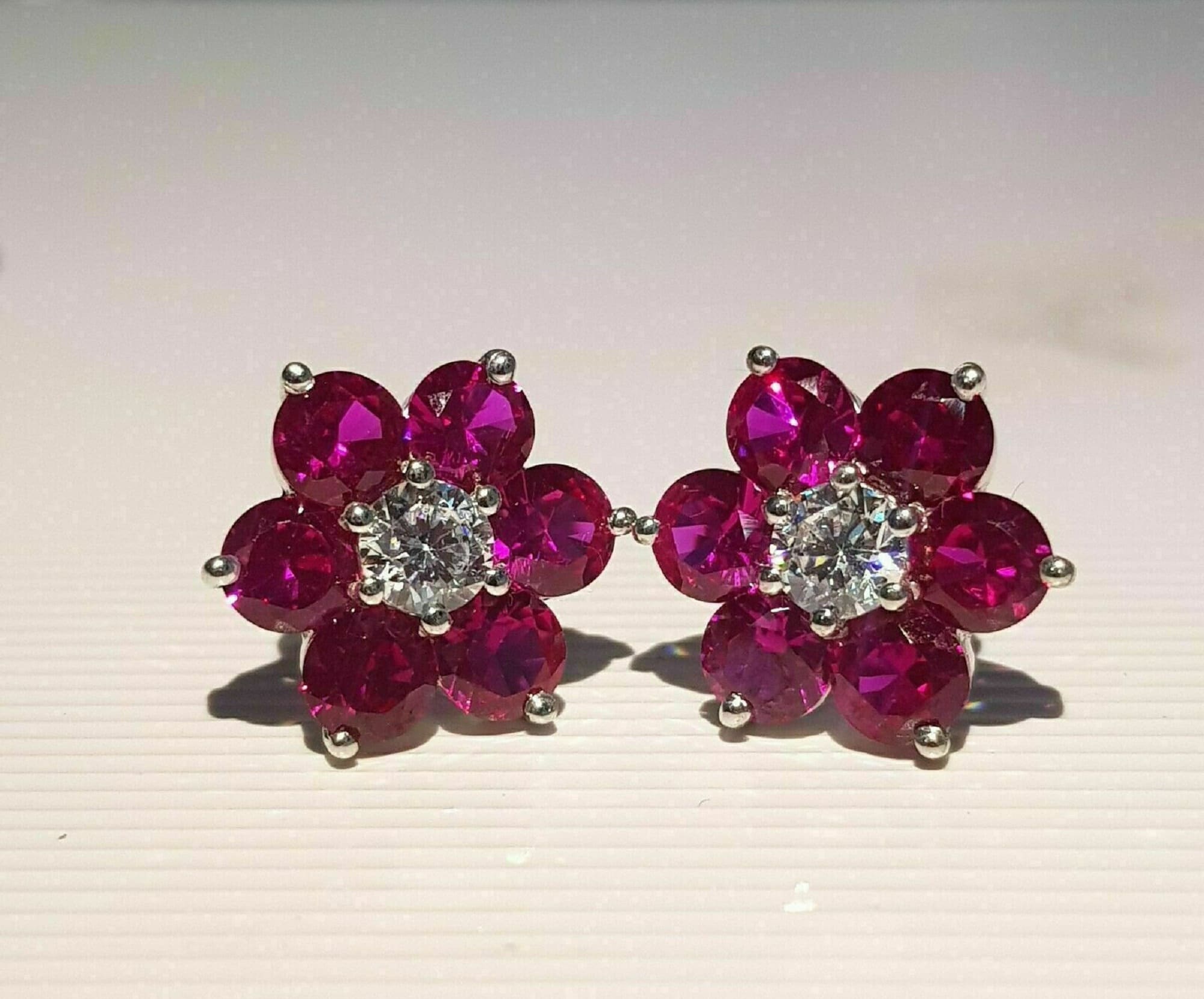 14K White Gold Plated Sterling Silver 2.30 Ct Round Cut Red Etsy