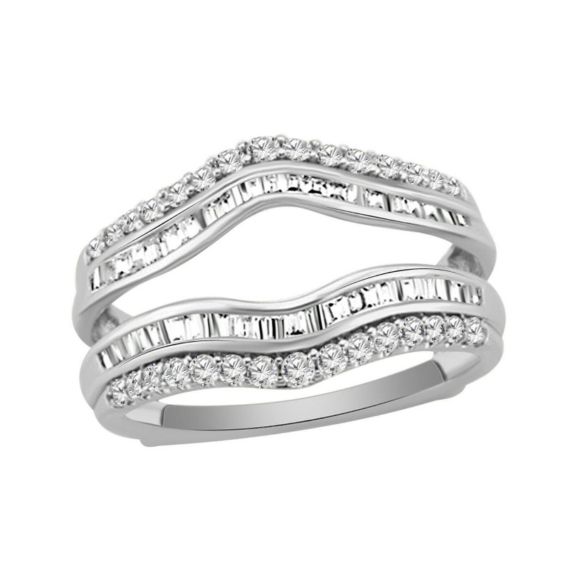 Enhancer Anniversary Wedding Wrap Band Ring Simulated Diamonds Solitaire Enhancer Wedding Guard Wrap Ring 0.75 Carat