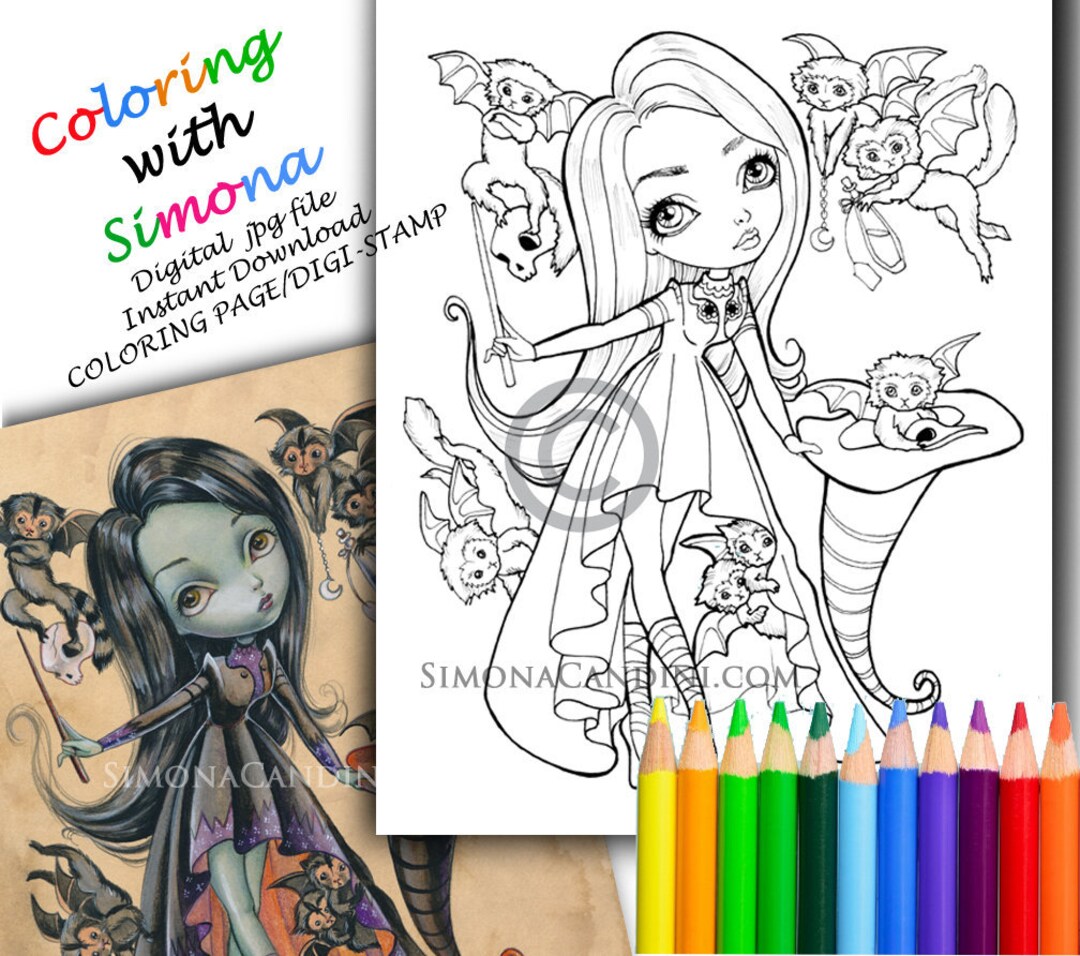 ELPHABA Wicked Witch COLORING Page Digi STAMP Instant Download Digital ...