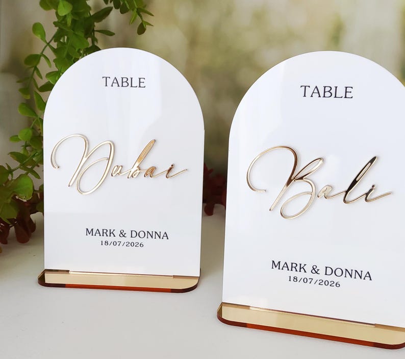 Custom Gold Mirror Acrylic Table Signs, Destinations Wedding Reception ...