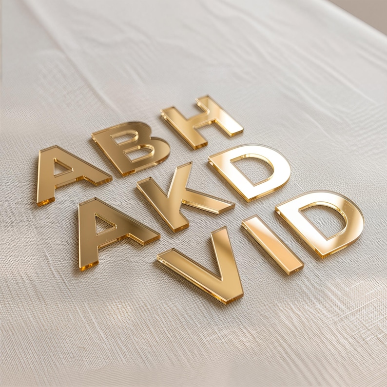 Acrylic Letters Gold Mirror , Custom Name Sign, 3D Wedding Decor, Adhesive Alphabet image 3