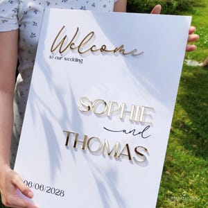Wedding Welcome Sign, Acrylic Wedding Sign With 3D Mirror Gold Names, Personalized Welcome Sign, Wedding Reception Signage, Wedding decor
