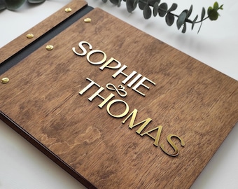 Personalized Wooden Wedding Guest Book, Rustic Anniversary Photo Album