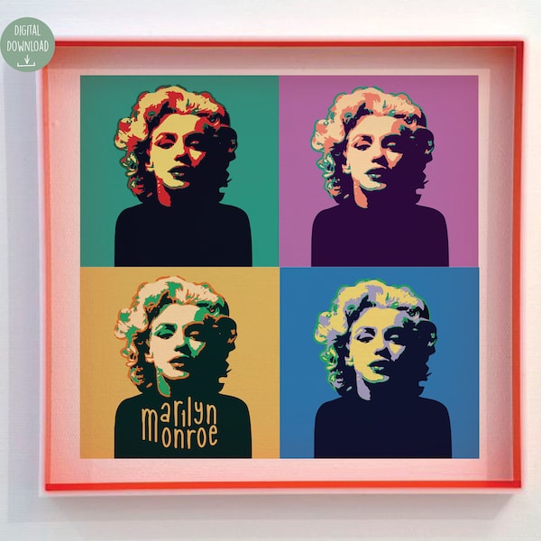 Set of 4 prints  |   Marilyn Monroe Print   |   Famous Print  |  pop art Marilyn Illustration |  Marilyn Printable Art | Female Illustration