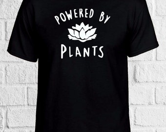 NEW MENS WOMENS VEGAN VEGETARIAN SLOGAN TOP T-SHIRT MEAT FREE POWERED BY PLANTS.