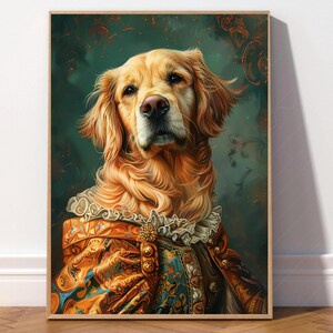 Aristocratic Golden Retriever, Funny Dog Wall Art for dog lovers , Renaissance Portrait, Funny Dog Print, Quirky Animal Art, AI Digital Art.