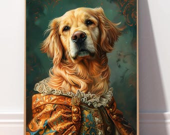 ルネサンス時代の犬の肖像画版画：愉快な貴族の動物芸術