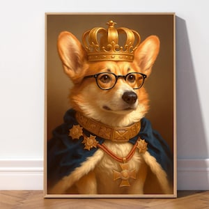 Aristocratic Corgi Art Print, Pet Artwork Painting, Renaissance Painting Wall Art, Dog Portrait Print, Quirky Animal Art, Funny Dog Art.