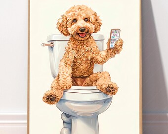 Cockapoo Lustiger Hund Auf Toilette Druck, Cavapoo Badezimmer Wand Kunst, Tierbad Humor Poster, Whimsy Haustier Poster, Hunde Liebhaber Geschenk