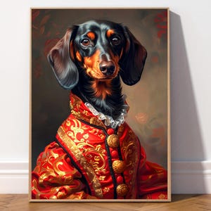 Aristocratic Dachshund Art Print, Pet Artwork Painting, Renaissance Painting Wall Art, Dog Portrait Print, Quirky Animal Art.