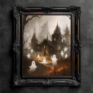 Haunted House Wall Art Print, Halloween Vintage Print, Dark Academia Print, Spooky House Printable Art, Digital Download Art Poster Print.