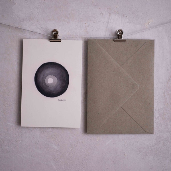 2 Postkarten "Rundes Schwarz" mit verschiedenen Briefumschlägen, Grußkarten, Set, Einfach so-Karten, Freundschaft, Neuanfang, Beileid