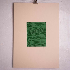 Tecnica mista: "Onda verde", immagine DIN A4, pittura, disegno a punta fine, acrilico, verde, arte, originale