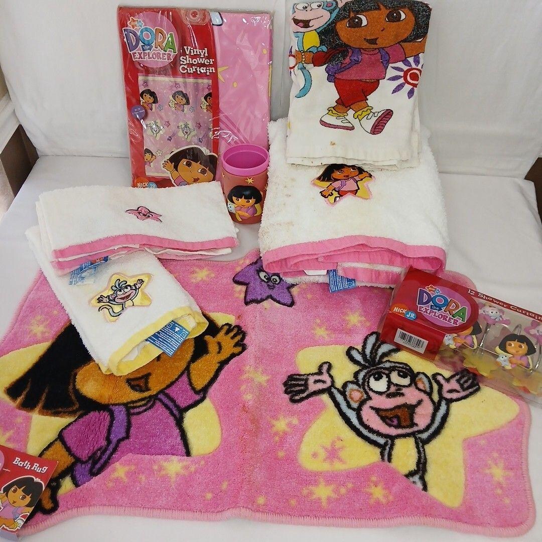 Dora Rug Dora the Explorer & Boots Bathroom Set Towel, Rug, Curtain Hooks Cup ...
