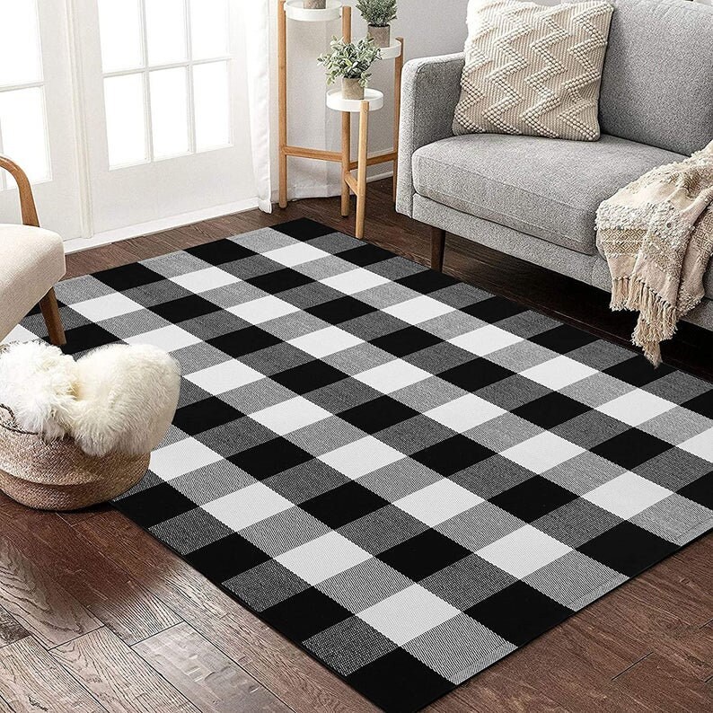 Buffalo Plaid Rug Black and White Check Rug Buffalo Plaid Etsy