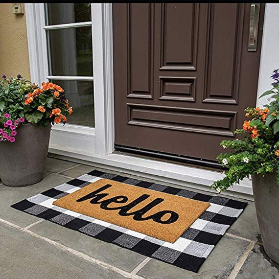 Buffalo Plaid Rug Buffalo Plaid Area Rug Patio Door Mat Thankful Rug  Buffalo Check Rug Black N White Rug Outdoor Indoor Mat 