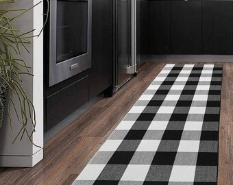 Buffalo Checkered Rug 100/% Cotton for Kitchen Entryway Living Room Buffalo Check Cotton Rug 21x34 Teal-White