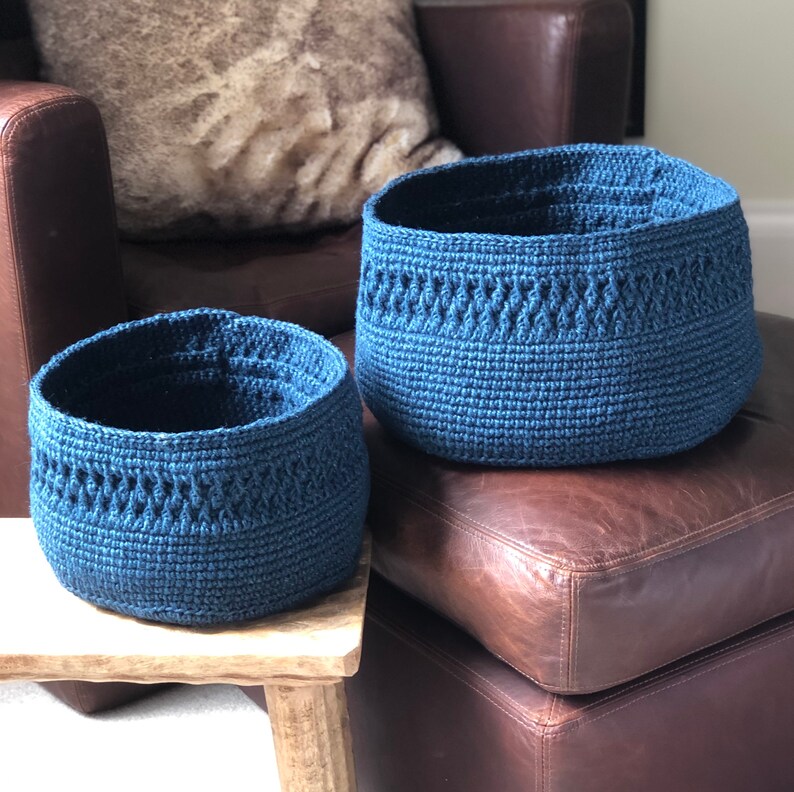 Blue Jute Twine Baskets. Storage Basket. Knitting Basket. Etsy UK